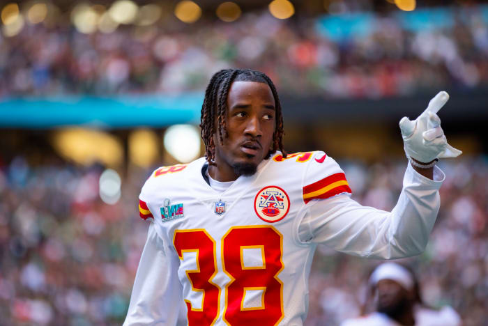 Kansas City Chiefs cornerback L'Jarius Sneed (38) against the Philadelphia Eagles during Super Bowl LVII at State Farm Stadium.